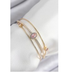 Pirinç Zirkon Taşlı Baget Model Gold Renk Kadın Bileklik