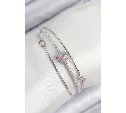 Pirinç Zirkon Taşlı Baget Model Gümüş Renk Kadın Bileklik