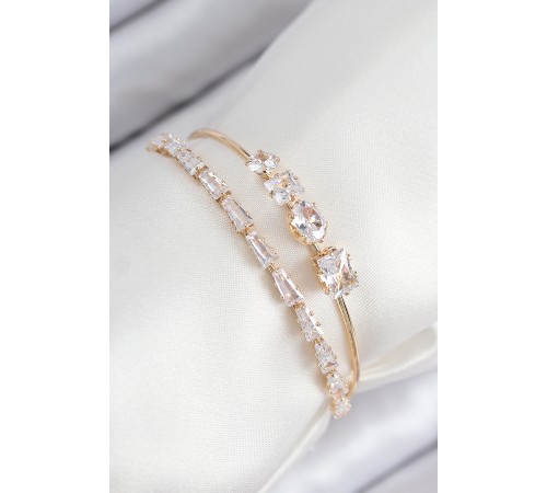 Pirinç Zirkon Taşlı Su Yolu Model Gold Renk Kadın Bileklik