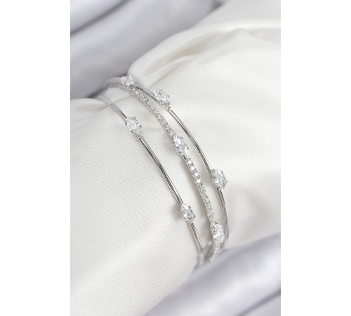 Pirinç Zirkon Taşlı Su Yolu Model Gümüş Renk Kadın Bileklik