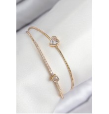 Pirinç Zirkon Taşlı Kalp Model Gold Renk Kadın Bileklik