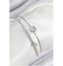 Pirinç Zirkon Taşlı Kalp Model Gümüş Renk Kadın Bileklik