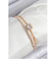 Pirinç Zirkon Taşlı Baget Model Gold Renk Kadın Bileklik