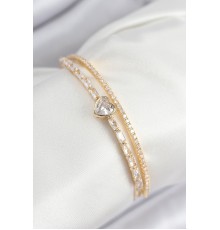 Pirinç Zirkon Taşlı Kalp Model Gold Renk Kadın Bileklik