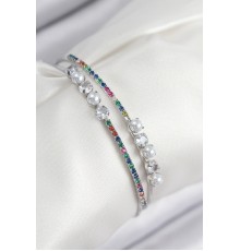 Pirinç Zirkon Taşlı İnci Model Gümüş Renk Kadın Bileklik