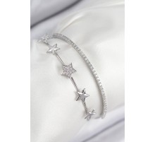 Pirinç Zirkon Taşlı Yıldız Model Gümüş Renk Kadın Bileklik