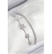 Pirinç Zirkon Taşlı Yıldız Model Gümüş Renk Kadın Bileklik