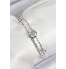 Pirinç Zirkon Taşlı Pırlanta Model Gümüş Renk Kadın Bileklik