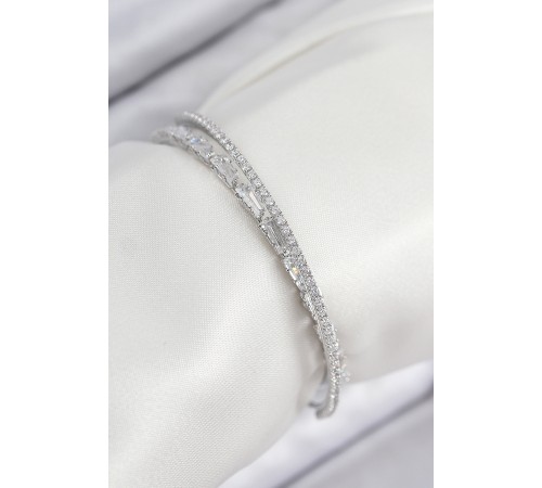 Pirinç Zirkon Taşlı Su Yolu Model Gümüş Renk Kadın Bileklik