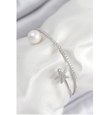 Pirinç Zirkon Taşlı Yıldız Ve İnci Model Gümüş Renk Kadın Bileklik