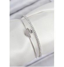 Pirinç Zirkon Taşlı Kuğu Model Gümüş Renk Kadın Bileklik