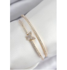 Pirinç Zirkon Taşlı Kelebek Model Gold Renk Kadın Bileklik