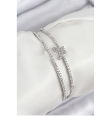 Pirinç Zirkon Taşlı Kelebek Model Gümüş Renk Kadın Bileklik