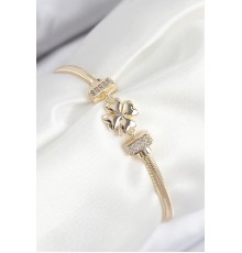 Pirinç Zirkon Taşlı Yonca Model Gold Renk Kadın Bileklik
