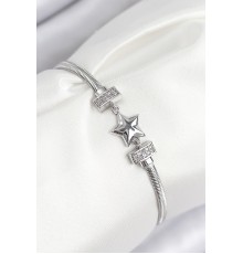 Pirinç Zirkon Taşlı Yonca Model Gümüş Renk Kadın Bileklik