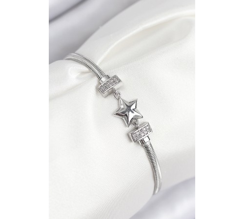 Pirinç Zirkon Taşlı Yonca Model Gümüş Renk Kadın Bileklik