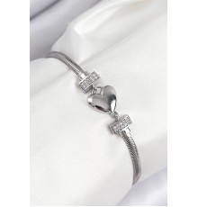 Pirinç Zirkon Taşlı Kalp Model Gümüş Renk Kadın Bileklik