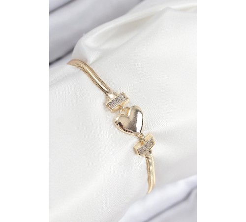 Pirinç Zirkon Taşlı Kalp Model Gold Renk Kadın Bileklik