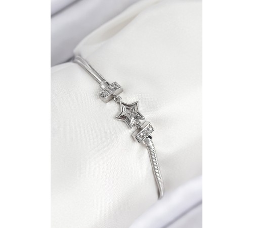 Pirinç Zirkon Taşlı Yıldız Model Gümüş Renk Kadın Bileklik