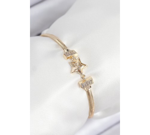 Pirinç Zirkon Taşlı Yıldız Model Gold Renk Kadın Bileklik