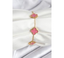 316L Çelik Gold Zincir Pembe Yonca Renk Bileklik
