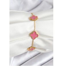 316L Çelik Gold Zincir Pembe Yonca Renk Bileklik