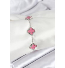 316L Çelik Gümüş Zincir Pembe Renk Yonca Bileklik