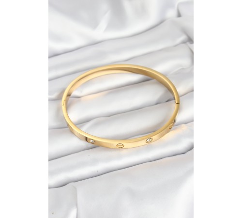 316L Çelik Gold Renk Zirkon Taşlı 65 mm Kadın Kelepçe Bileklik