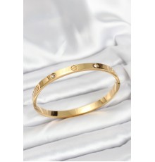 316L Çelik Gold Renk Zirkon Taşlı 65 mm Kadın Kelepçe Bileklik