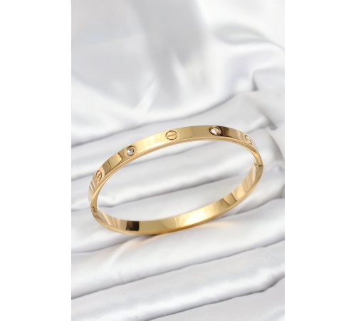 316L Çelik Gold Renk Zirkon Taşlı 65 mm Kadın Kelepçe Bileklik