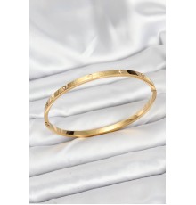 316L Çelik Gold Renk Zirkon Taşlı 65 mm İnce Kadın Kelepçe Bileklik