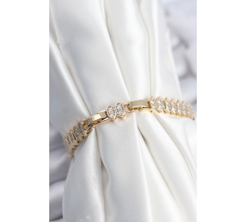 Pirinç VIP Seri Gold Renk Zirkon Taşlı Kadın Bileklik