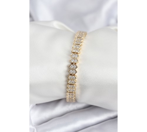 Pirinç VIP Seri Gold Renk Zirkon Taşlı Kadın Bileklik