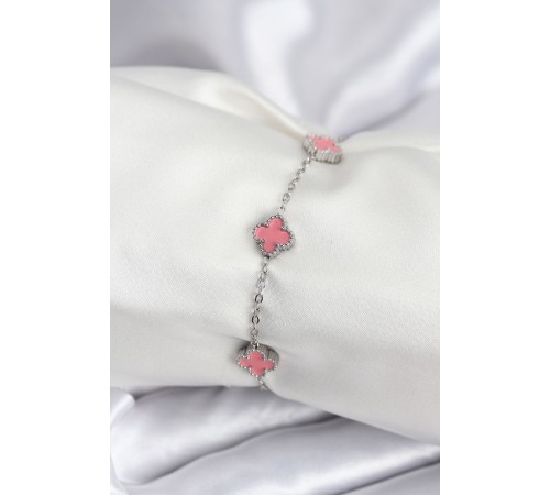 316L Çelik Gümüş Renk Pembe Baby Boy Yonca Kadın Bileklik