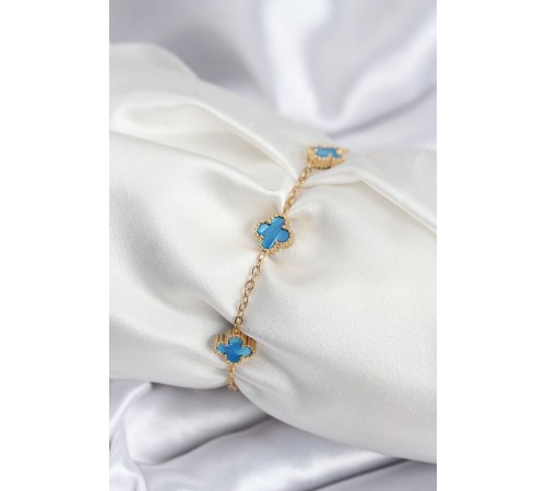 316L Çelik Gold Renk Buz Mavisi Baby Boy Yonca Kadın Bileklik