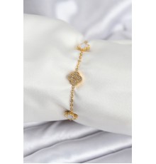 316L Çelik Gold Renk Beyaz ve Zirkon Taşlı Baby Boy Yonca Kadın Bileklik