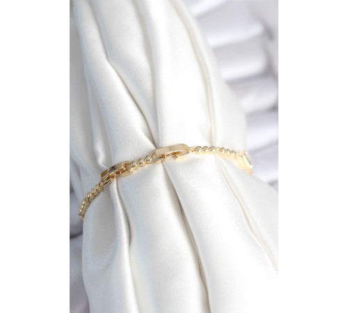 Pirinç Gold Renk Zirkon Taşlı Kalpli Model Kadın Bileklik