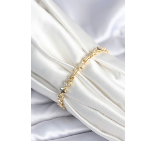 Pirinç Gold Renk Zirkon Taşlı Yonca Model Kadın Bileklik