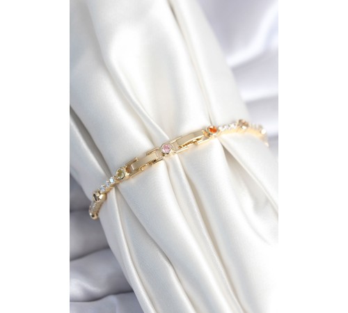 Pirinç Gold Renk Zirkon Taşlı Kadın Bileklik