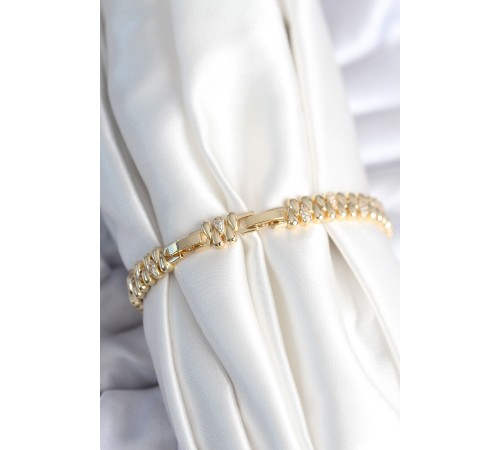 Pirinç Gold Renk Damla Model Zirkon Taşlı Kadın Bileklik