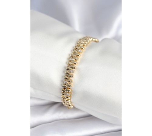 Pirinç Gold Renk Damla Model Zirkon Taşlı Kadın Bileklik