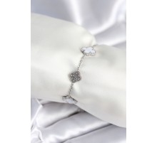316L Çelik Zincir Gümüş Renk Zirkon Taşlı Yonca Beyaz Kadın Bileklik