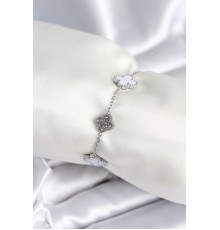 316L Çelik Zincir Gümüş Renk Zirkon Taşlı Yonca Beyaz Kadın Bileklik