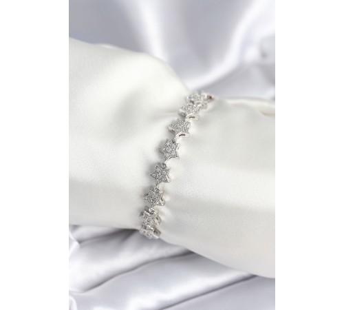 Pirinç Gümüş Renk Yıldız Model Kadın Bileklik