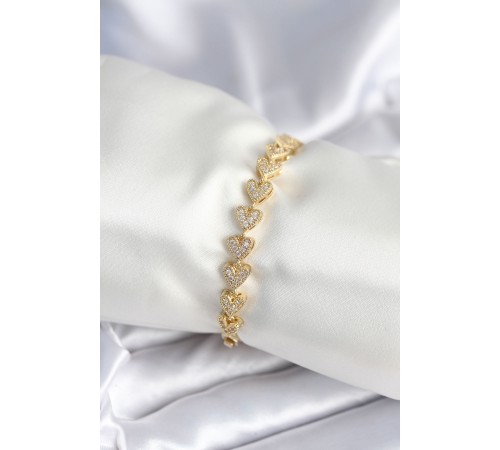 Pirinç Gold Renk Kalp Model Kadın Bileklik