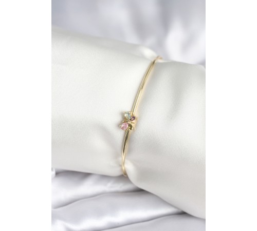 Renkli Kelebek Figür Gold Renk Pirinç Kadın Bileklik