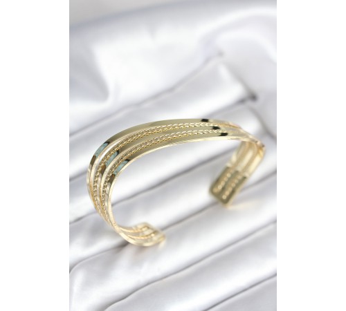 Eğik Şerit Model Gold Renk Pirinç Kadın Bileklik