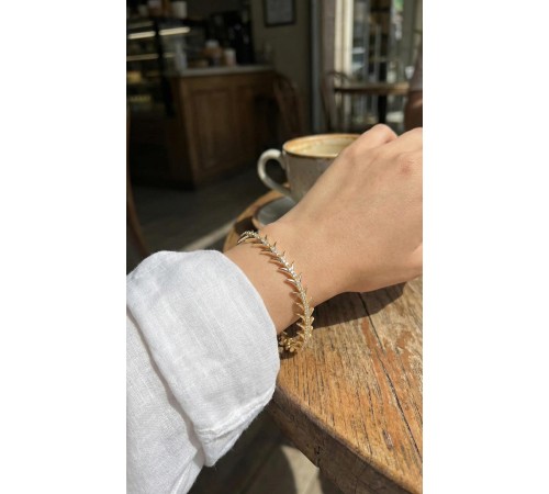 Pirinç Gold Renk Balık Sırtı Model Zirkon Taşlı Kadın Bileklik