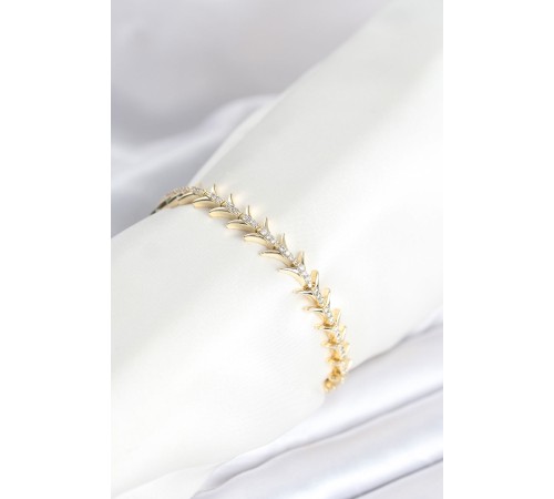 Pirinç Gold Renk Balık Sırtı Model Zirkon Taşlı Kadın Bileklik