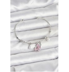 Pembe Kelebek Charmlı Gümüş Renk Kadın Bileklik